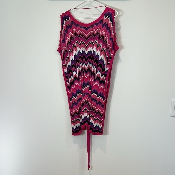 Vintage Cache pink purple zig zag knit short sleeve blouse poncho belted top Med - Picture 5 of 9